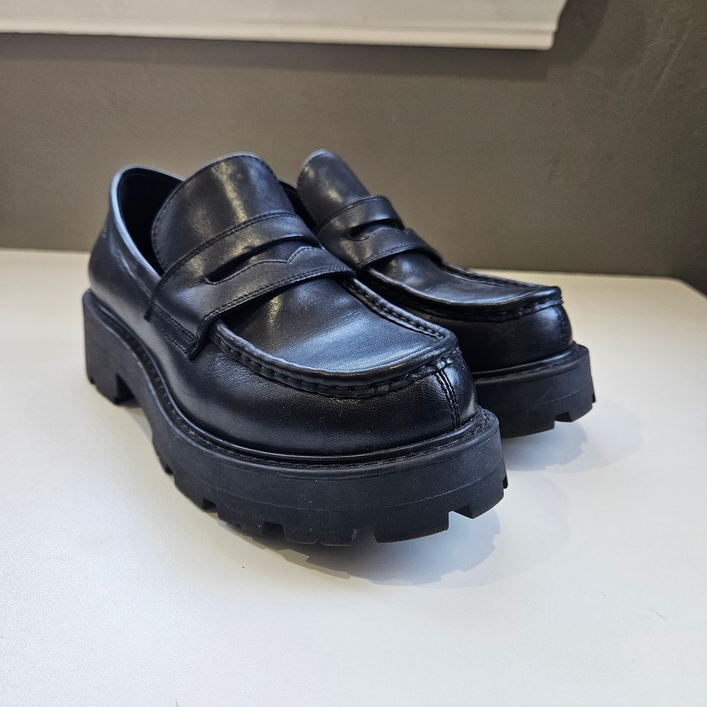 Vagabond Shoemakers Alex W Black Leather Chunky Platform Penny Loafers EU 38 7.5